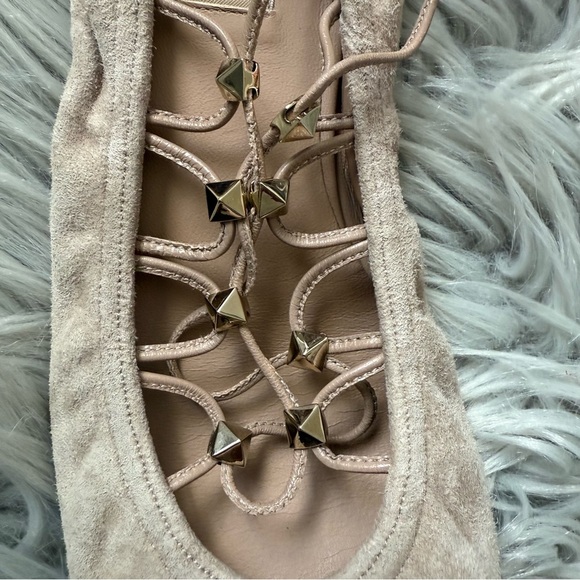 VALENTINO GARAVANI Suede Rockstud Lace-Up Ballet Flats Size 37.5 (7.5) - Picture 5 of 12